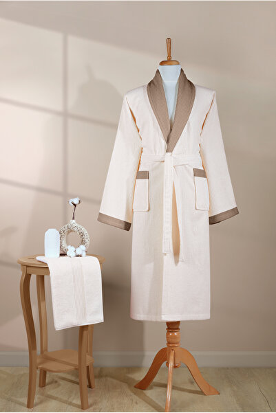 Ellaline Смугастий халат з 100% бавовни, сертифікований, 2 штуки, контрастний комір Шаляка Набір халатів Шаляка