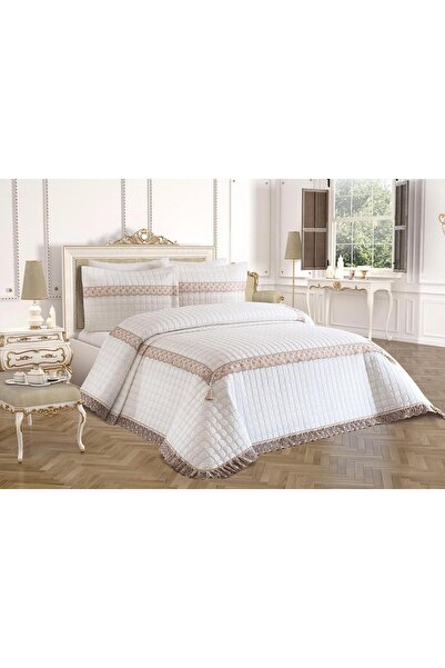 AYBERK HOME TEXTİLE Olivia Kapitoneli Çift Kişilik Yatak Örtüsü-bej Rengi Güpür
