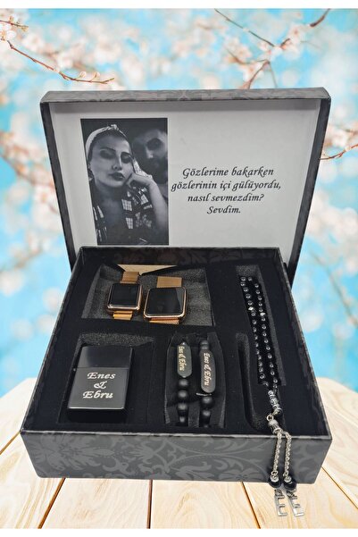 HediyesiBizden KİŞİYE ÖZEL HEDİYE SETİ ( ÇİFT SAATLERİ-TESBİH- ÇAKMAK-BİLEKLİK)
