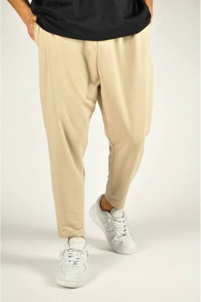 SUPERBLUE Erkek Bol Basic Günlük Spor Bej Baget Pantolon