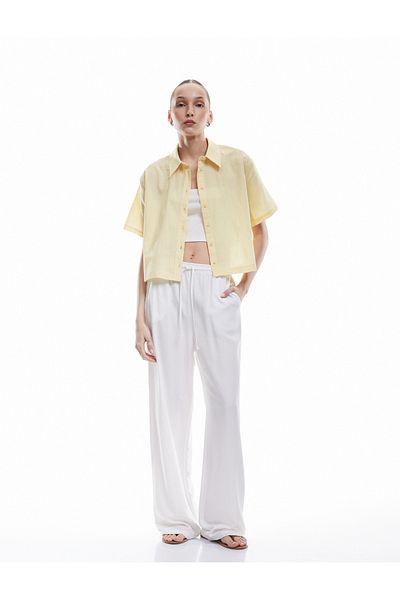Koton Buttoned Classic Collar Crop Short Sleeve Shirt