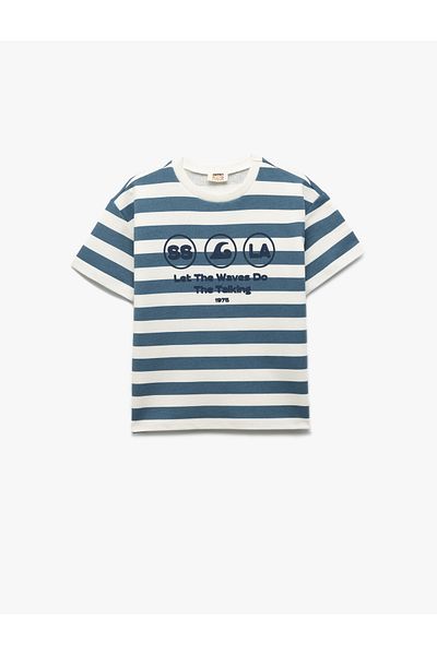 Koton Printed Cotton Short Sleeve Striped T-Shirt