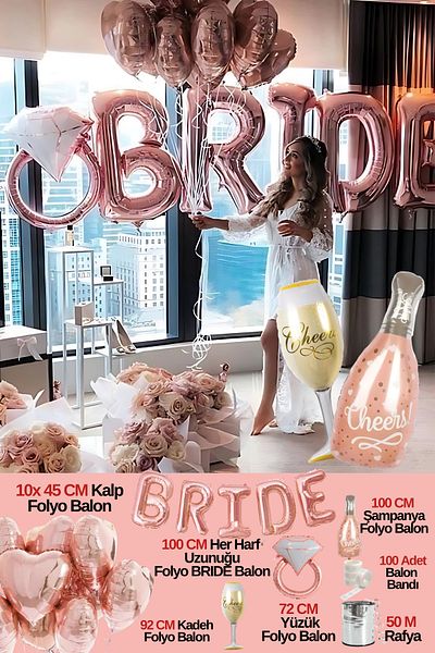 Baloncu Dede Bride Foil Balloon New Bride Celebration Foil Hearted Set Bachelorette Party