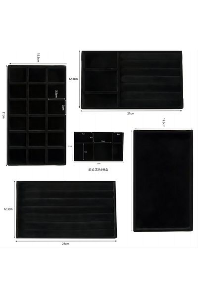 Choice 5pcs Black Jewelry Organizer Velvet Jewelry Storage Tray Display Ring Bracelet Necklace Storage Box