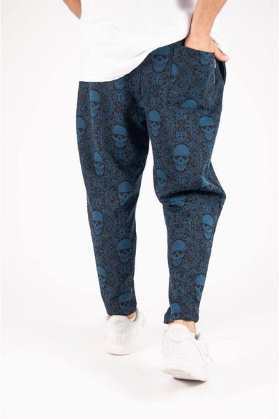 SUPERBLUE Men's Elastic Patterned Sports Blue Baguette Trousers