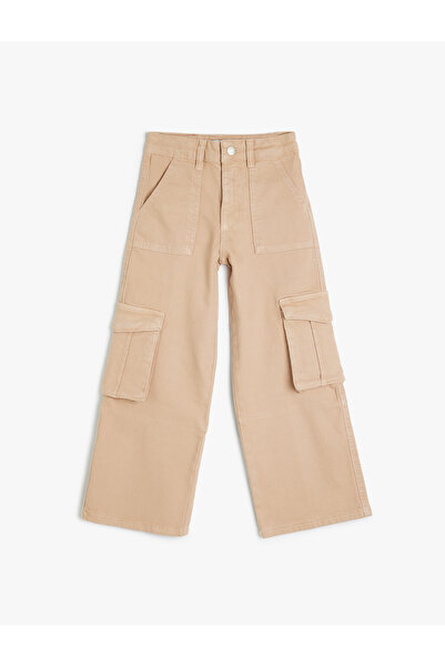 Koton Button Detailed Cotton Denim Trousers with Cargo Pockets