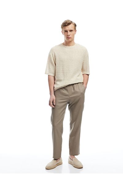 Koton Linen Viscose Blended Summer Chino Trousers with Lace-Up Waist