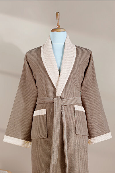 Ellaline Σετ ριγέ μπουρνούζι 100% βαμβάκι πιστοποιημένο, 3 τεμάχια, σετ μπουρνούζι με γιακά αντίθεσης