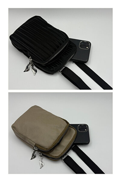 Bersia مجموعة نسائية مكونة من حقيبتين للهاتف بسحاب ومقصورتين باللون الأسود - ...