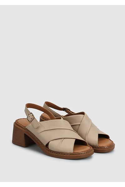 Eclipse Beige Leather Women's Heeled Sandals