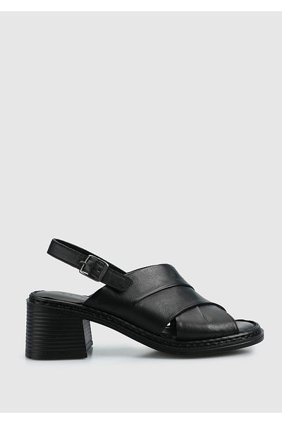 Eclipse Black Leather Women's Heeled Sandals