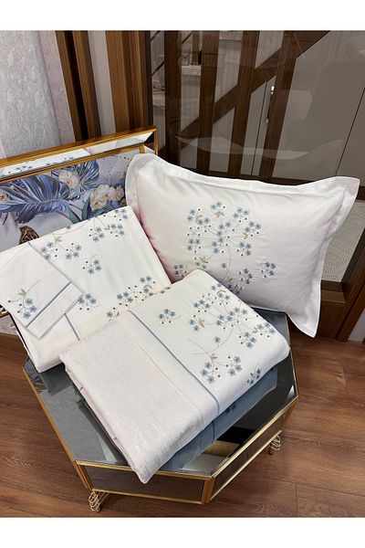 incisecrethome Embroidered Cotton Satin Double Pique and Duvet Cover Set 7 Pieces,,,