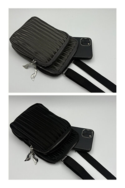 Bersia مجموعة نسائية مكونة من حقيبتين للهاتف بسحاب باللون الأسود - الرمادي