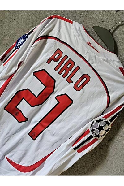 Lion Spor The 2006-07 of Milan # 21 Pirlo Jersey Long Sleeve White Soccer Jersey