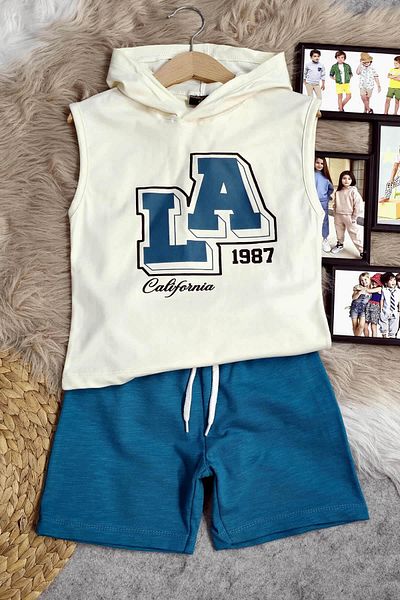 krm kerem bebe Zero Sleeve Hooded Boys Summer Suit