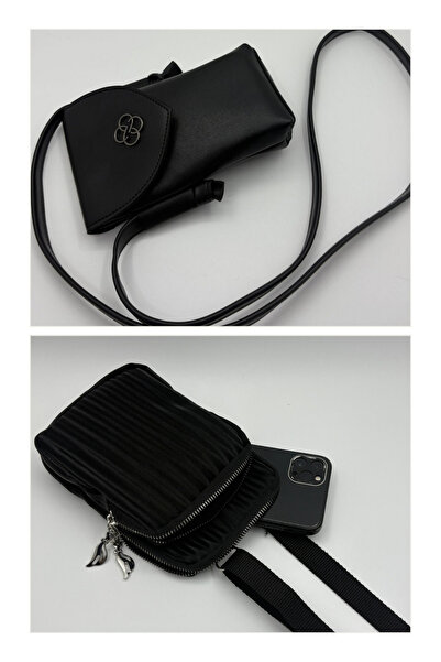 Bersia طقم نسائي مكون من حقيبتين للهاتف وحقيبة هاتف بغطاء أسود - أسود