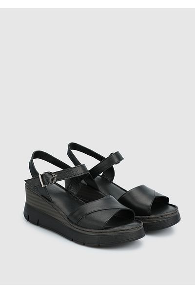 Eclipse Black Leather Women's Heeled Sandals