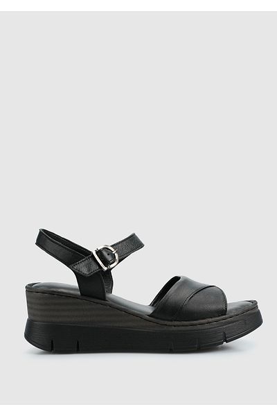 Eclipse Black Leather Women's Heeled Sandals