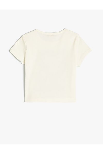 Koton New Season Crop T-shirt με κοντό μανίκι Crew λαιμόκοψη εμπριμέ βαμβακερό