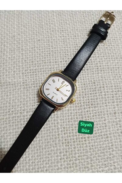 Brality ساعة يد نسائية طراز ريترو فينتاج... سوار أسود_ علبة ذهبية - مينا أبيض