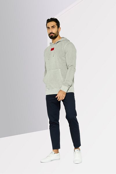 Hugo Boss Men Hooded Brand Logo Long Sleeves Sweatshirt, Grey