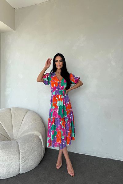 kamacibutik Rochie de vară cu decolteu în V cu imprimeu floral