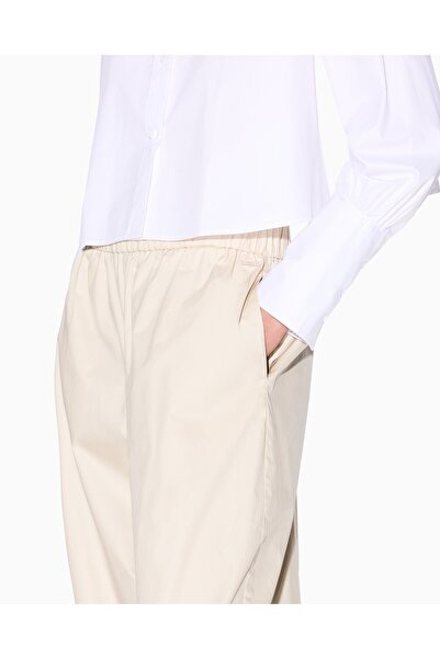 Armani Exchange Women's 100% Cotton Elastic Waist Comfortable Fit Wide Leg Beige Pants Xw 000475 Af12812-U1092