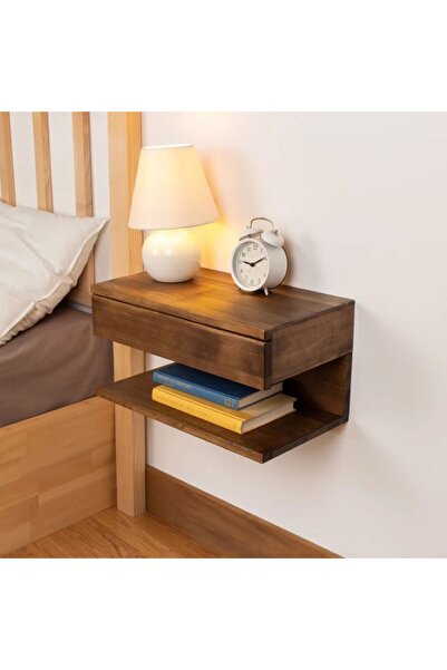 WoodenDecoration01 Ahşap Tek Çekmeceli Duvara Monte Kitaplık Komodin