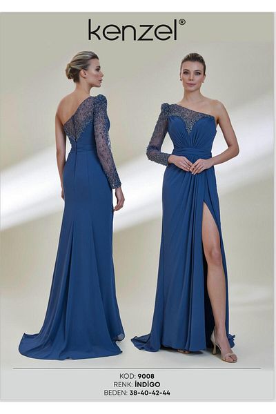 perfectmegastore Kenzel One Shoulder Stone Detailed Evening Dress-9008