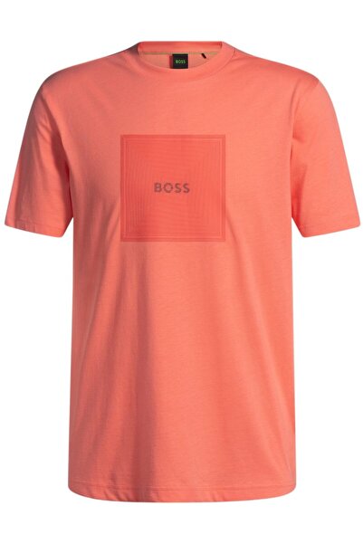 BOSS Erkek Normal Kalıp Pamuklu Jarse Kumaş Dokulu Logo Desenli Kısa Kollu Tu...