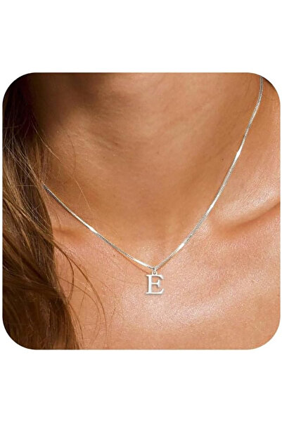 Atolyezone E Harfi Mini 925 Ayar Gümüş Kaplama Harfli Kolye Isimli Kişiye Öze...