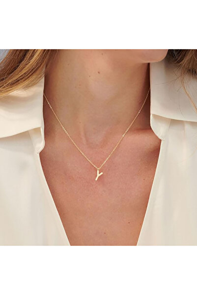 Atolyezone Y Harfi Mini 18k Altın Kaplama Harfli Kolye Isimli Kişiye Özel Kolye Hediye Paketli Kutulu