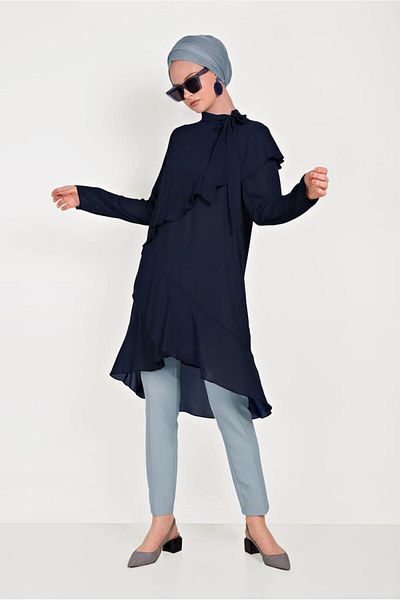 Alvina Neck Tie Asymetric Tunic 40447