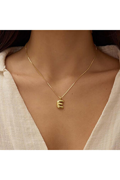 Atolyezone E Harfi Tasarım Balon Kolye 18k Altın Kaplama Isimli Kişiye Özel K...
