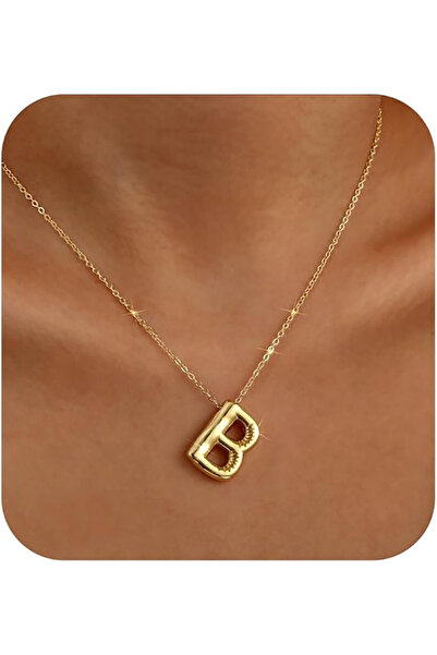 Atolyezone B Harfi Tasarım Balon Kolye 18k Altın Kaplama Isimli Kişiye Özel K...