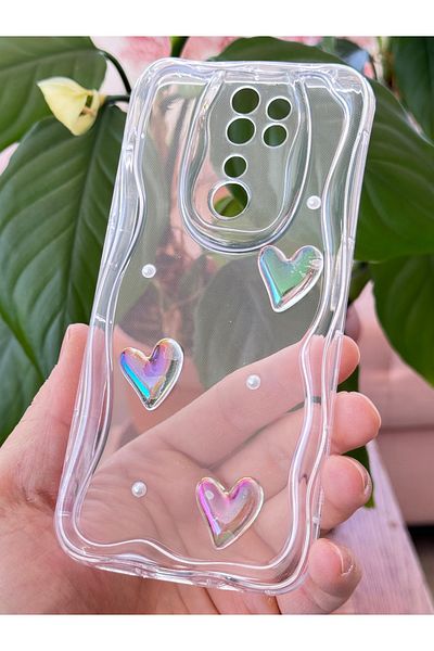 Fibaks حافظة هاتف Xiaomi Redmi Note 8 Pro ثلاثية الأبعاد بتصميم لؤلؤي على شكل قلب وغطاء من السيليكون الشفاف لحماية الكاميرا