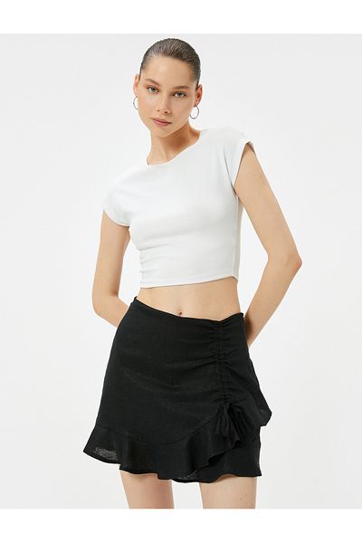 Koton New Season Ruffled Mini Linen Shorts Skirt Slim Fit Bow Detail