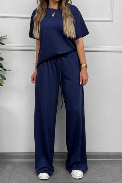 ruNadeS Women's Short Sleeve Flared Leg Suit
