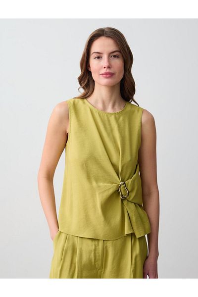 Jimmy Key Green Round Neck Sleeveless Woven Blouse