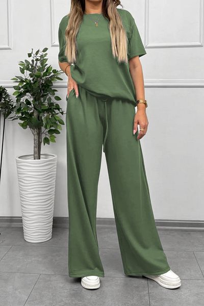 ruNadeS Women's Short Sleeve Flared Leg Suit