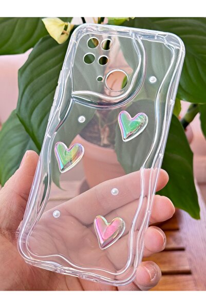 Fibaks Silicone Cover for Xiaomi Redmi 10C/Poco C40 Case 3D Heart Pearl Design Patterned Camera Protection