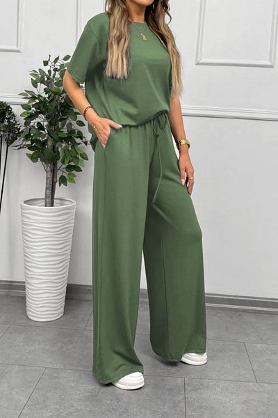 ruNadeS Women's Short Sleeve Flared Leg Suit