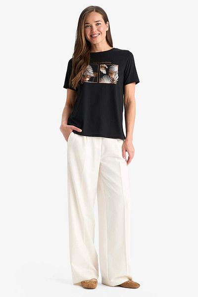 DeFacto Crew Neck Printed Short Sleeve T-Shirt F3554Ax25Sm