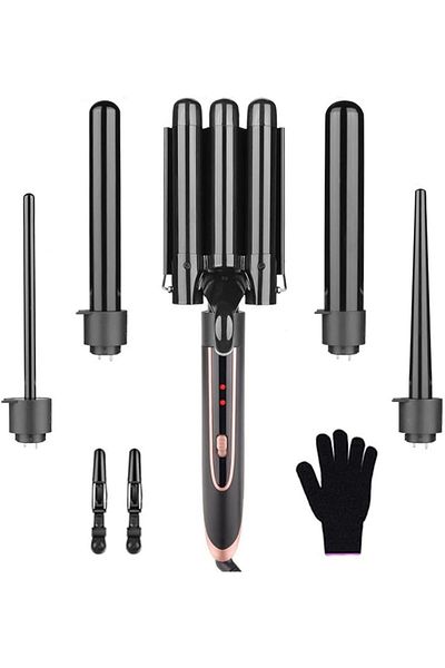 COOYA 5 in 1 Curling Iron Wand Set,with Heat Protective Glove,5 Replaceable Heads,Adjustable Temperature