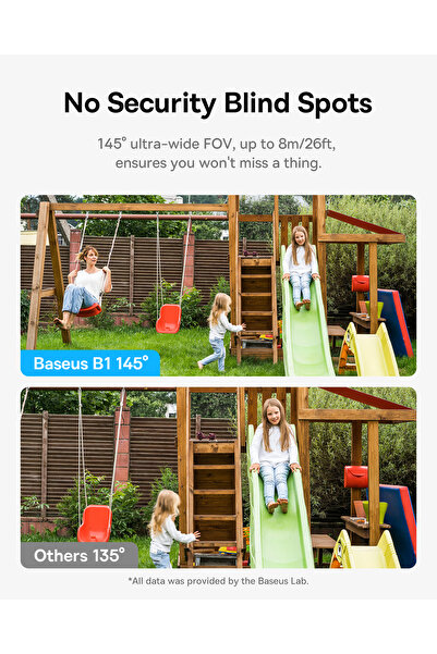 Baseus B1 Security Outdoor Camera 2K Clarity, 145 Wide-Angle FOV, 210-Day Battery, Built-in 8GB