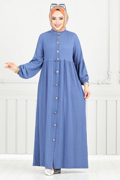 ModaMerve Rochie înfășurată cu nasturi în față 406DVL897-M Indigo