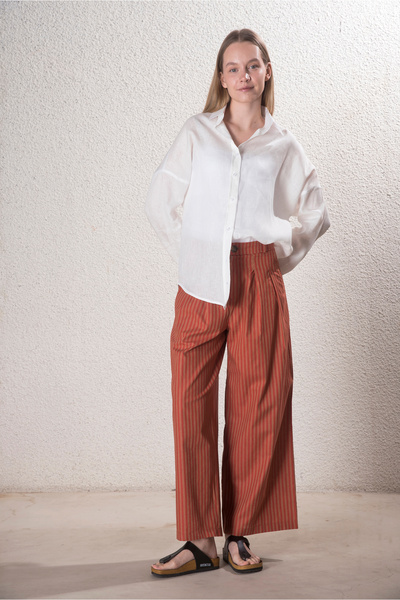 Kadın %100 Keten Oversize Beyaz Gömlek