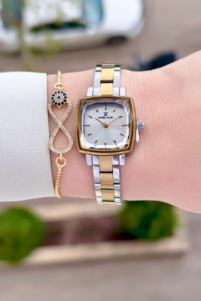 Daniel Klein Sarı Gümüş Renk 24 Ay Garantili Kadın Kol Saati ve Bileklik