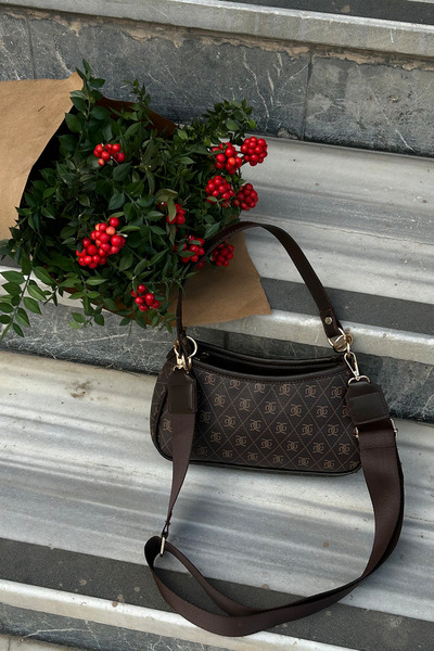 Shule Bags Farme Monogram Baget ve Çapraz Çanta Kahverengi
