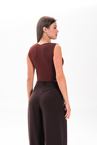 HayalGecesi Women's V-Neck Buttoned Summer Crop Knitwear Vest